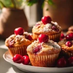 Delicious gluten-free cherry cobbler muffins served on a plate.