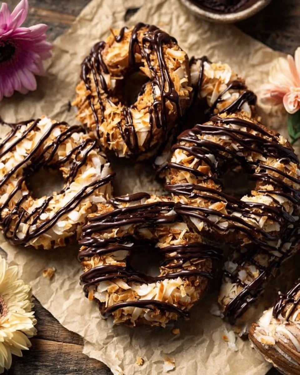 Healthy homemade Samoas cookies with coconut and chocolate topping