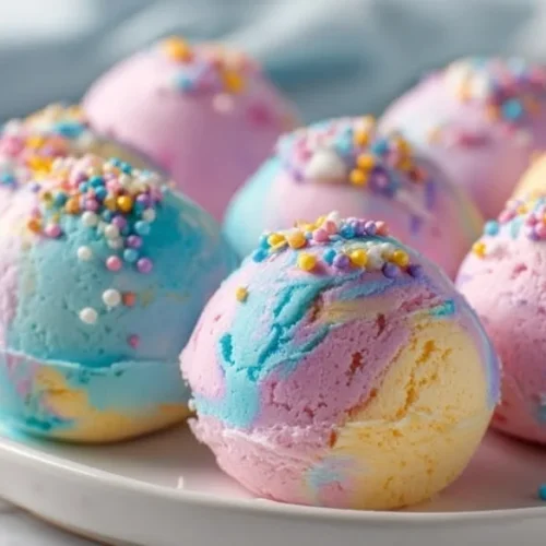 No-Bake Cotton Candy Cheesecake topped with colorful sprinkles