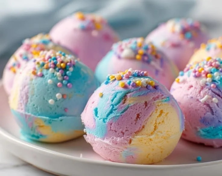 No-Bake Cotton Candy Cheesecake topped with colorful sprinkles