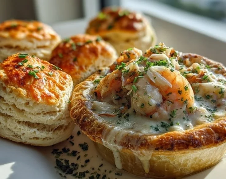 Delicious Seafood Pot Pie with flaky crust and creamy seafood filling