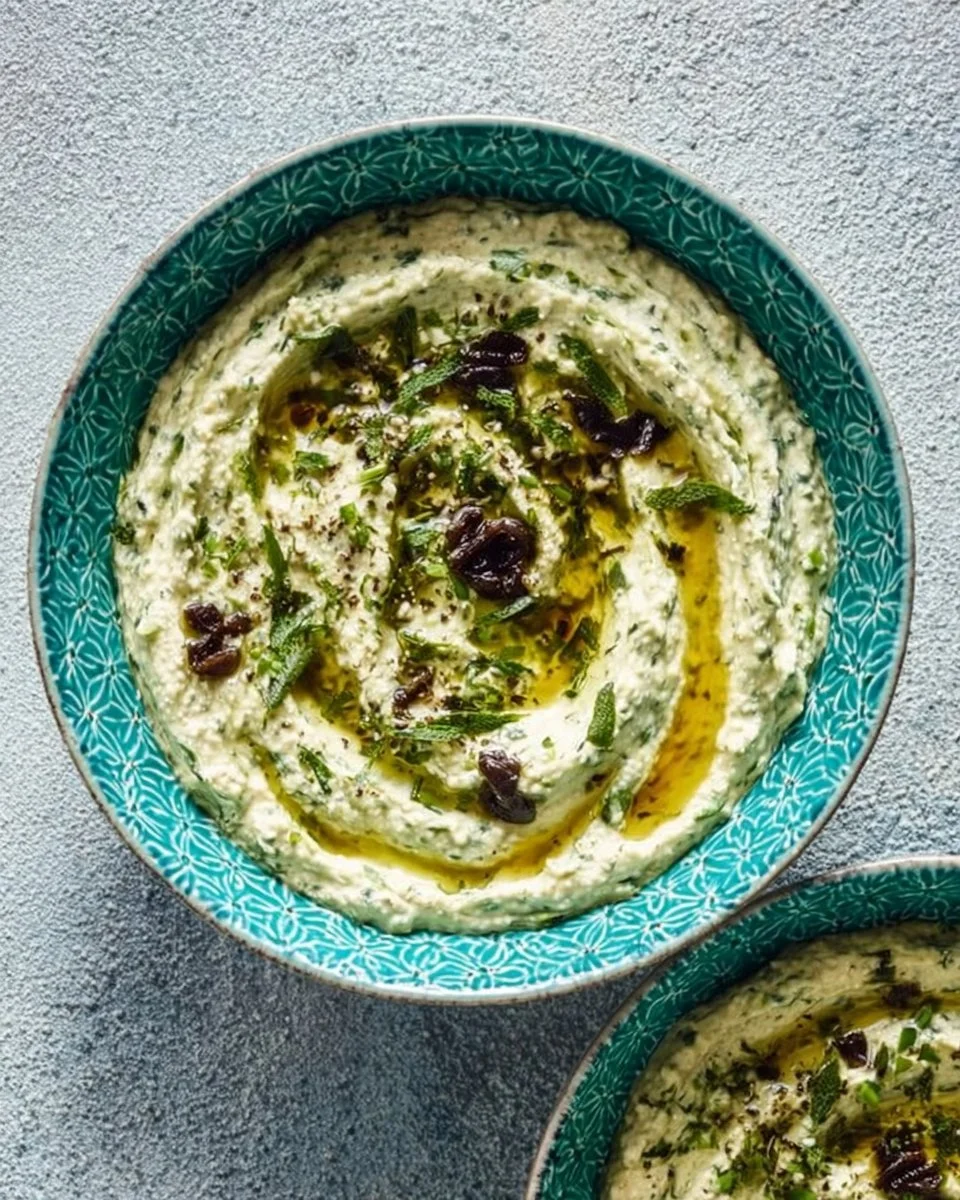 Palestinian Zucchini Dip 1 Palestinian zucchini dip served in a bowl with fresh herbs