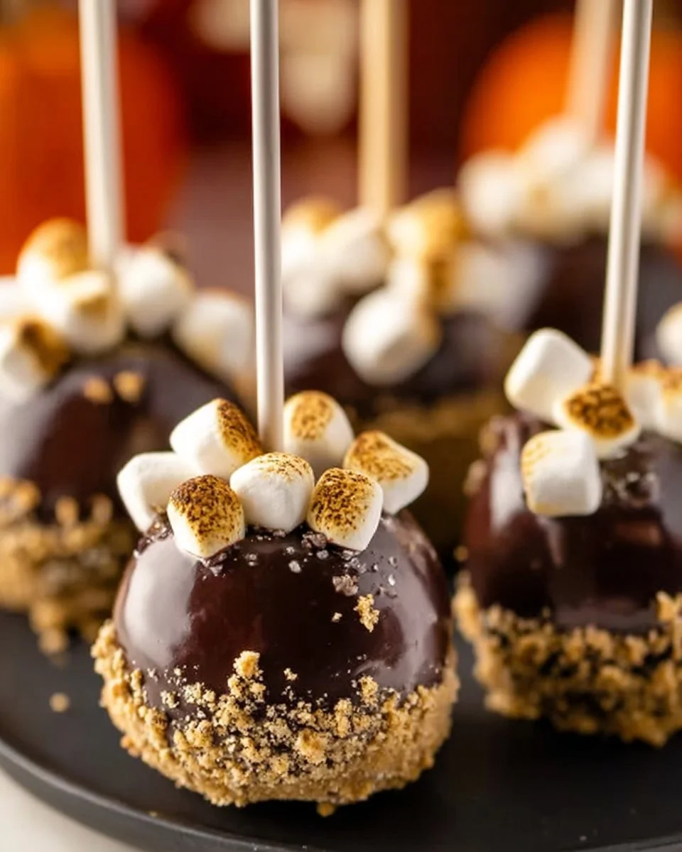 S'mores Cake Pops 1 Delicious S'mores Cake Pops decorated with chocolate and graham cracker crumbs