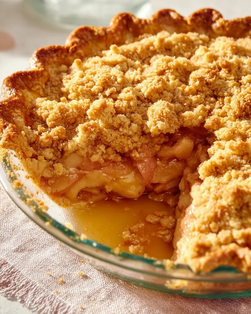 Delicious Apple Crumble Pie with a golden crust and crispy topping