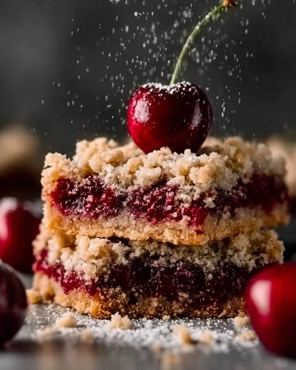 Cherry Crumble Dessert Bars 1 Delicious Cherry Crumble Dessert Bars with a sweet cherry filling and crumble topping