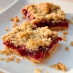 Homemade Cranberry Oat Nut Bars with nuts and dried cranberries on a wooden table.