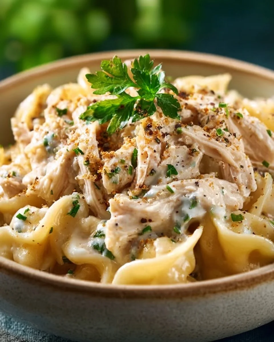 Delicious Crockpot Chicken Tortellini dinner ready to serve