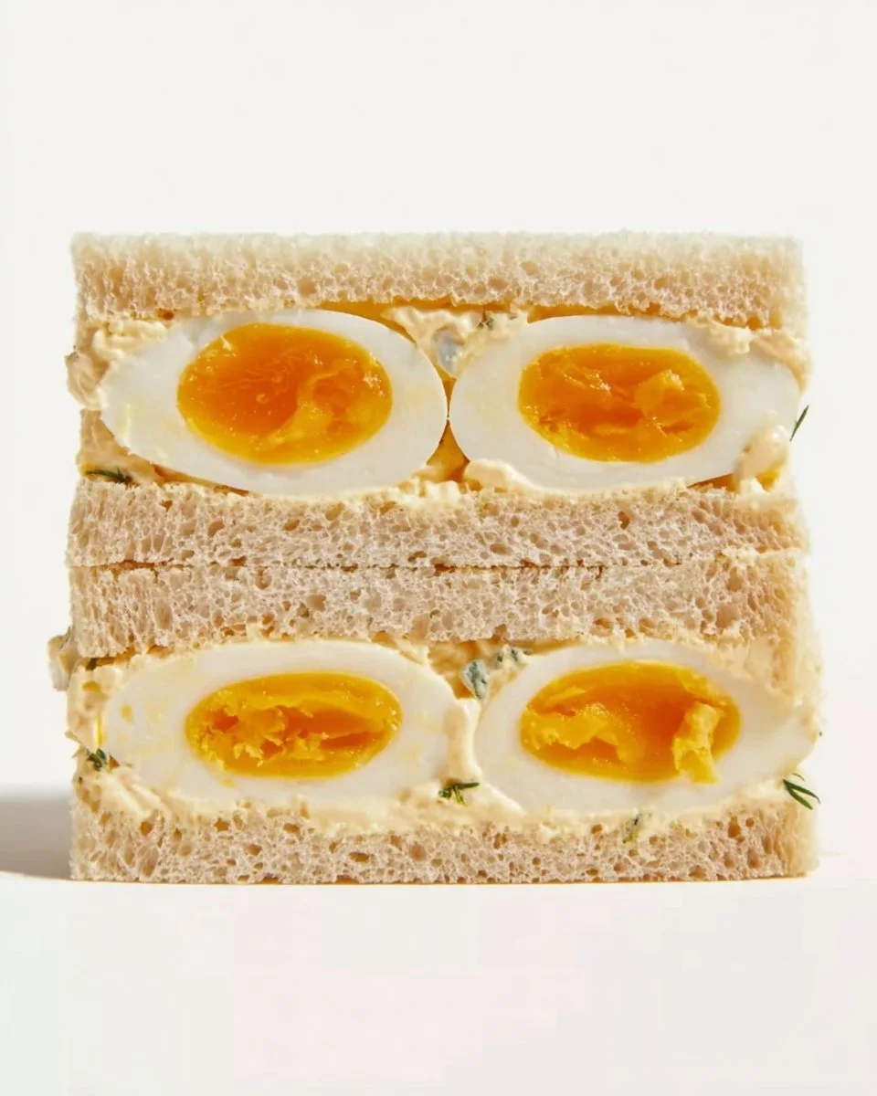 Double Egg Salad Sandwich 1 Double Egg Salad Sandwich with fresh ingredients on a plate