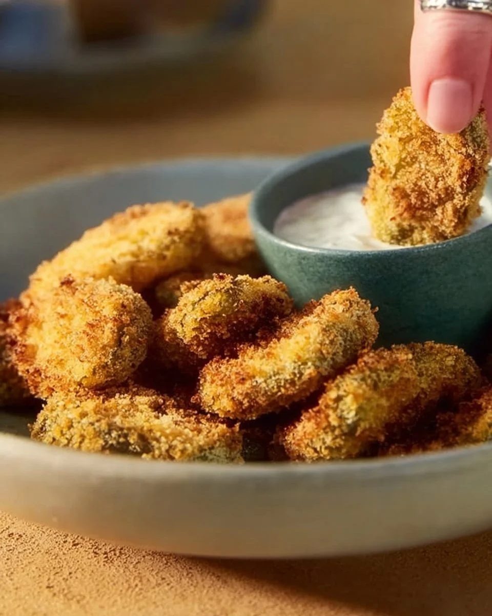 Fried mini pickles served as a crispy appetizer