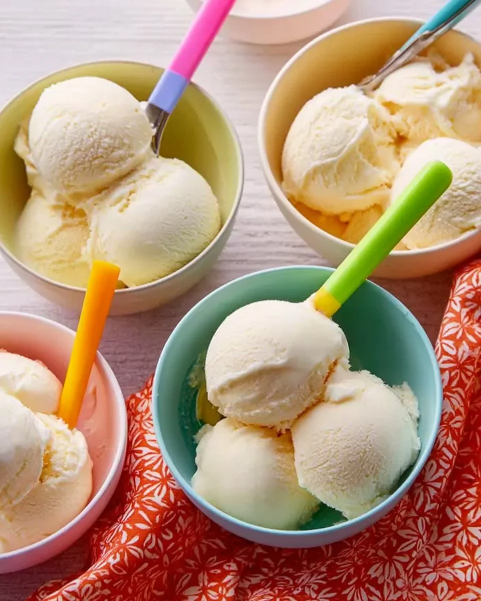 Homemade vanilla ice cream served in a bowl with fresh toppings