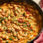 Delicious Marry Me Skillet Beans served in a cast iron skillet