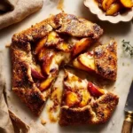Prosciutto-wrapped peach baked brie in pastry, a delicious appetizer.