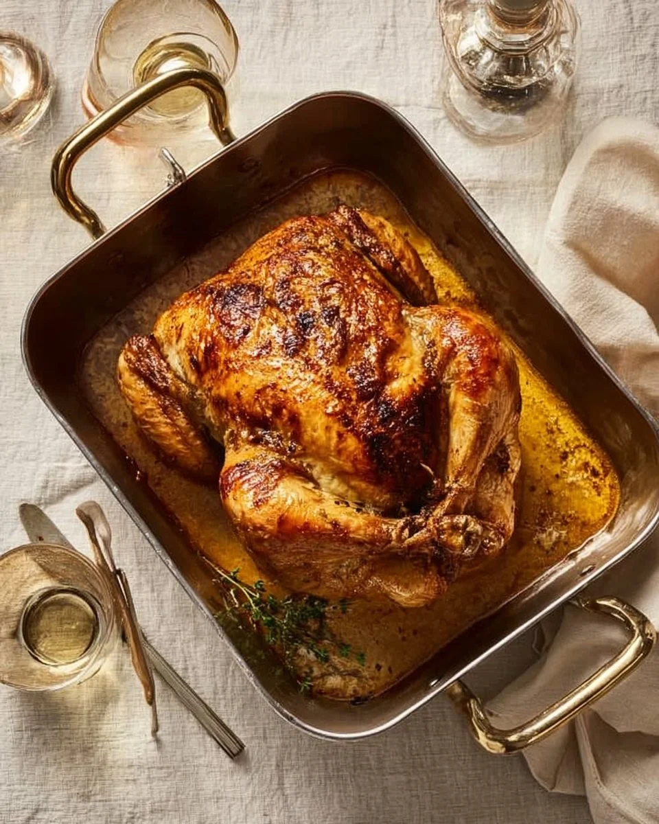 Delicious roasted chicken garnished with herbs and spices