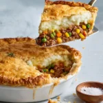 Delicious Shepherd's Pot Pie served hot, showcasing a flaky crust and savory filling.