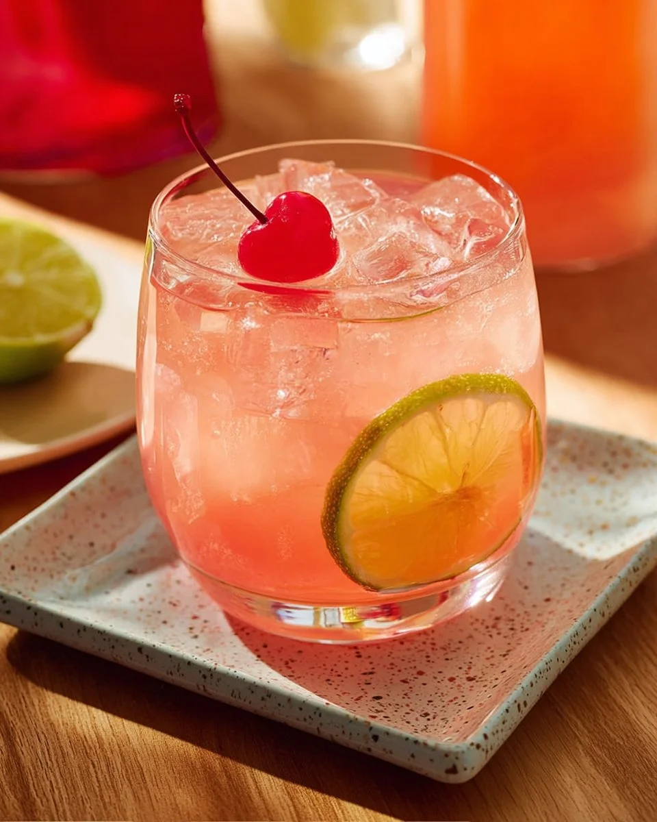 Colorful Summer Punch in a glass with fruits and ice