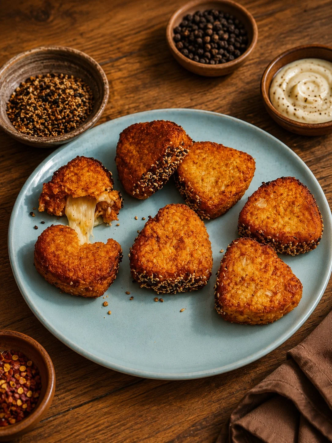 Crispy Air Fryer Kimchi Rice Balls served with dipping sauce