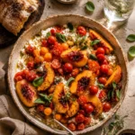 Caprese salad with fresh tomatoes and peaches