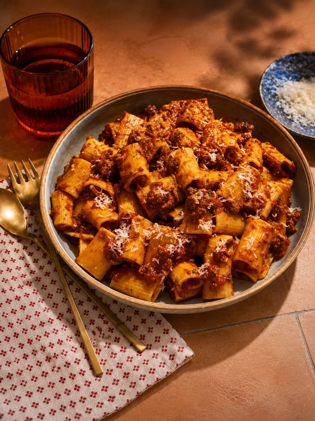 Delicious charcuterie pasta dish with meats and cheeses