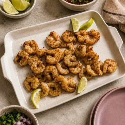 Easiest Air Fryer Shrimp 2 Deliciously cooked air fryer shrimp served on a plate