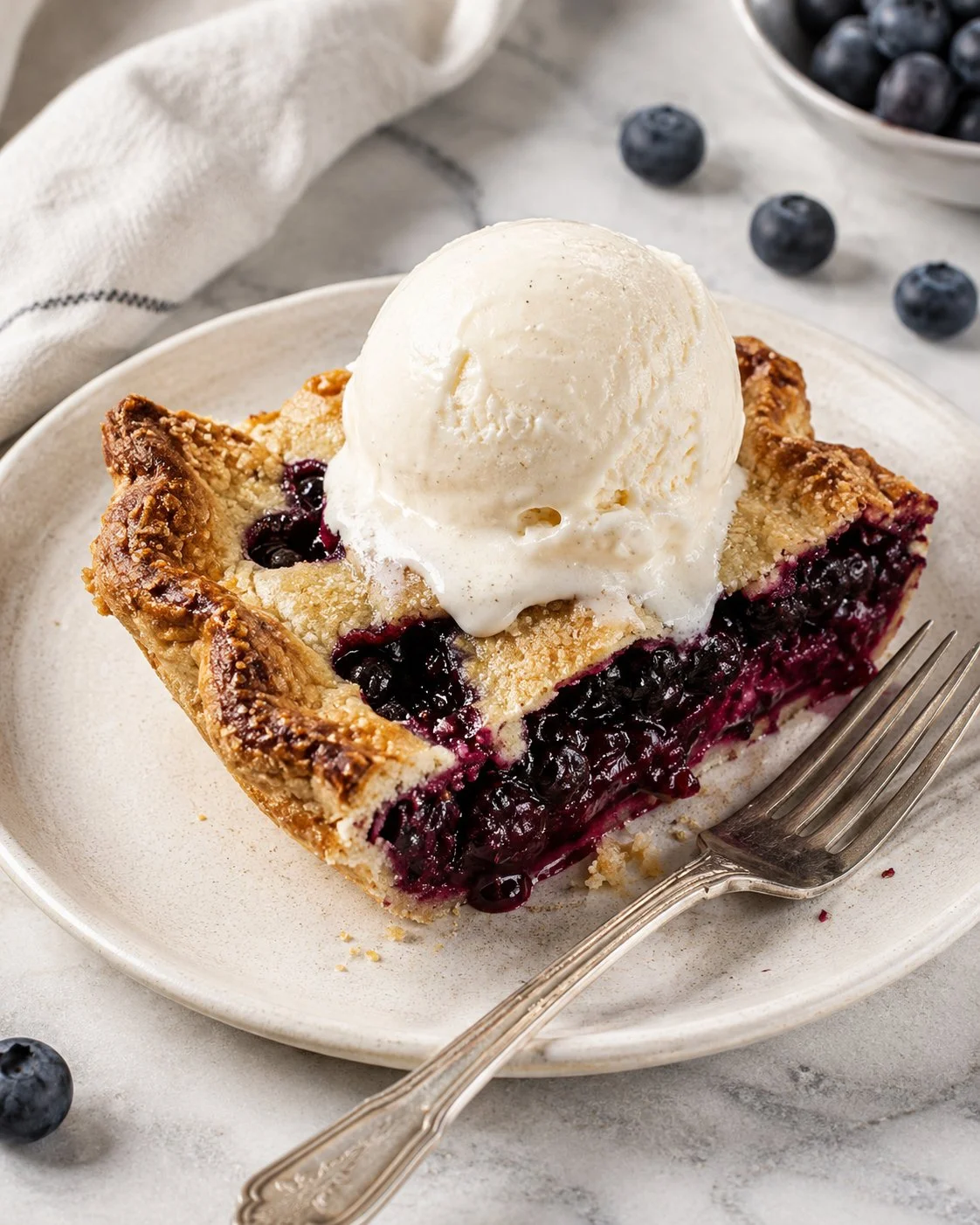 Delicious fresh blueberry pie with a golden crust and juicy blueberries