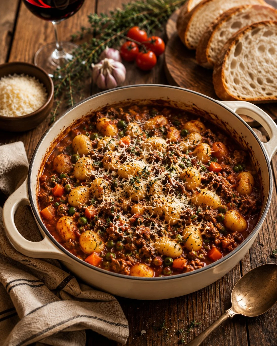 One-Pan Gnocchi Shepherd's Pie served in a rustic dish
