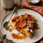 Delicious baked apple pancake served with apple cider syrup