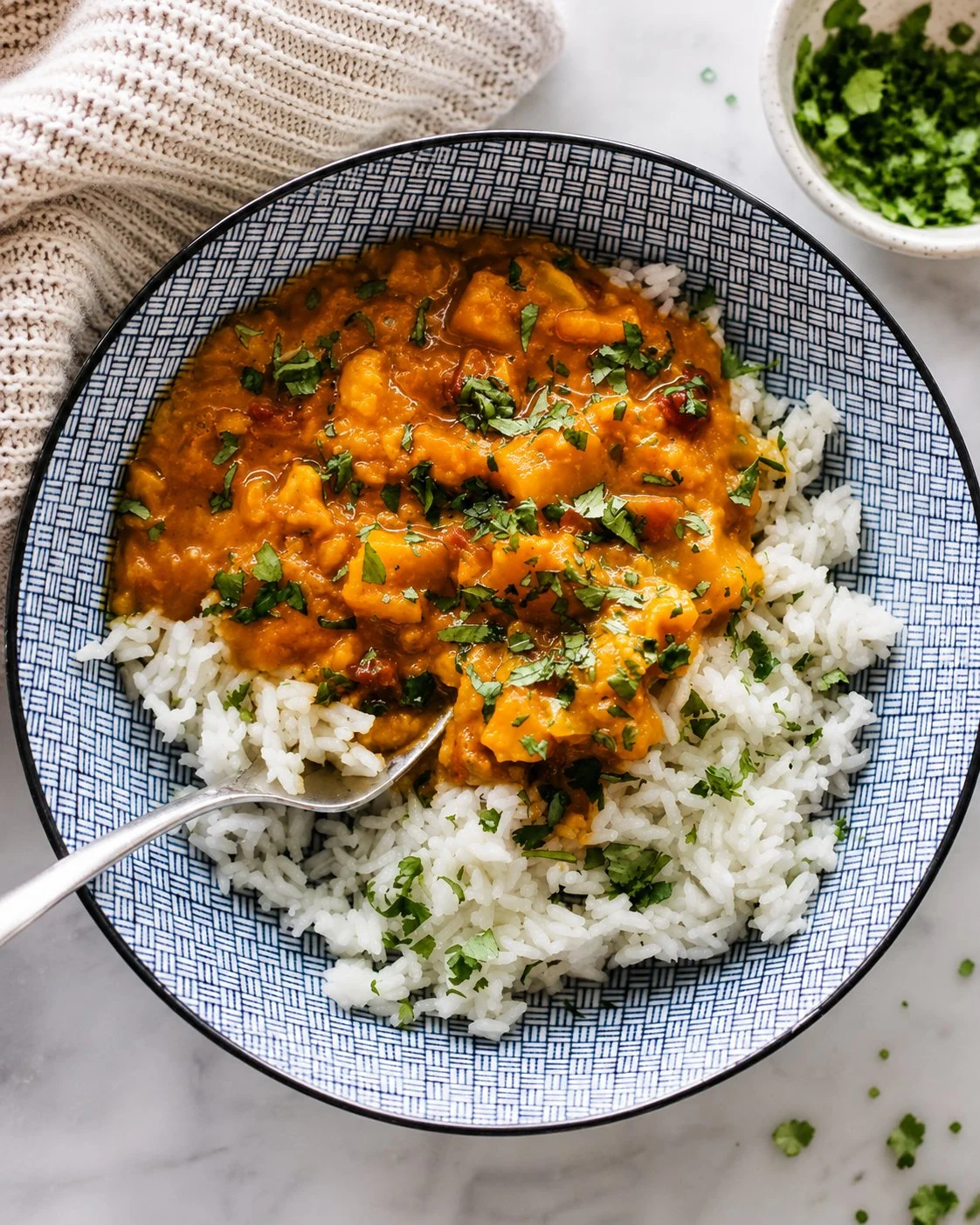 Instant Pot cauliflower curry with spices and fresh ingredients