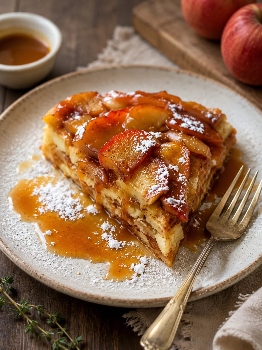 Easy Light Baked Apple Pancake Recipe 1 A delicious and fluffy baked apple pancake served with syrup and apples.