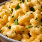 Easy one-pot mac and cheese served in a bowl with a fork