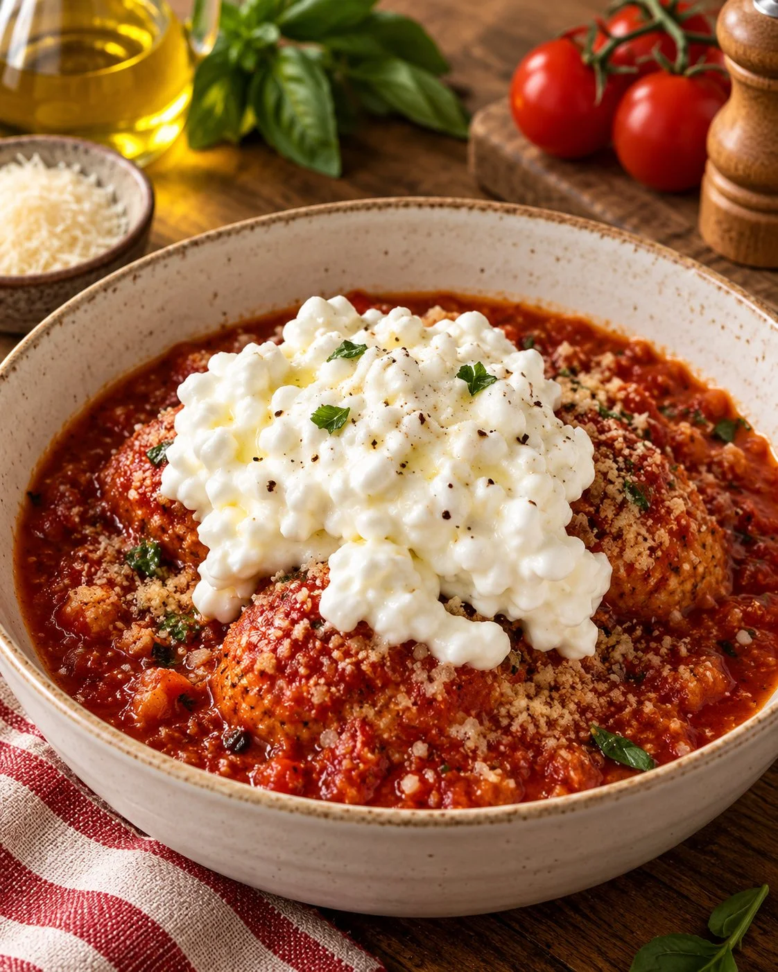 Delicious viral dinner meatballs served on a plate with sauce and herbs.